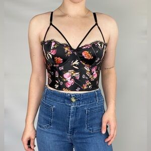 VICTORIAS SECRET Floral Bustier‎ Crop Corset Strap Sleeveless Lifting Padded
